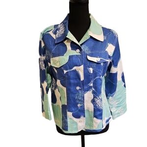 Patrick Christopher Sea Print 100% Linen, Tropical Color Jacket Size M